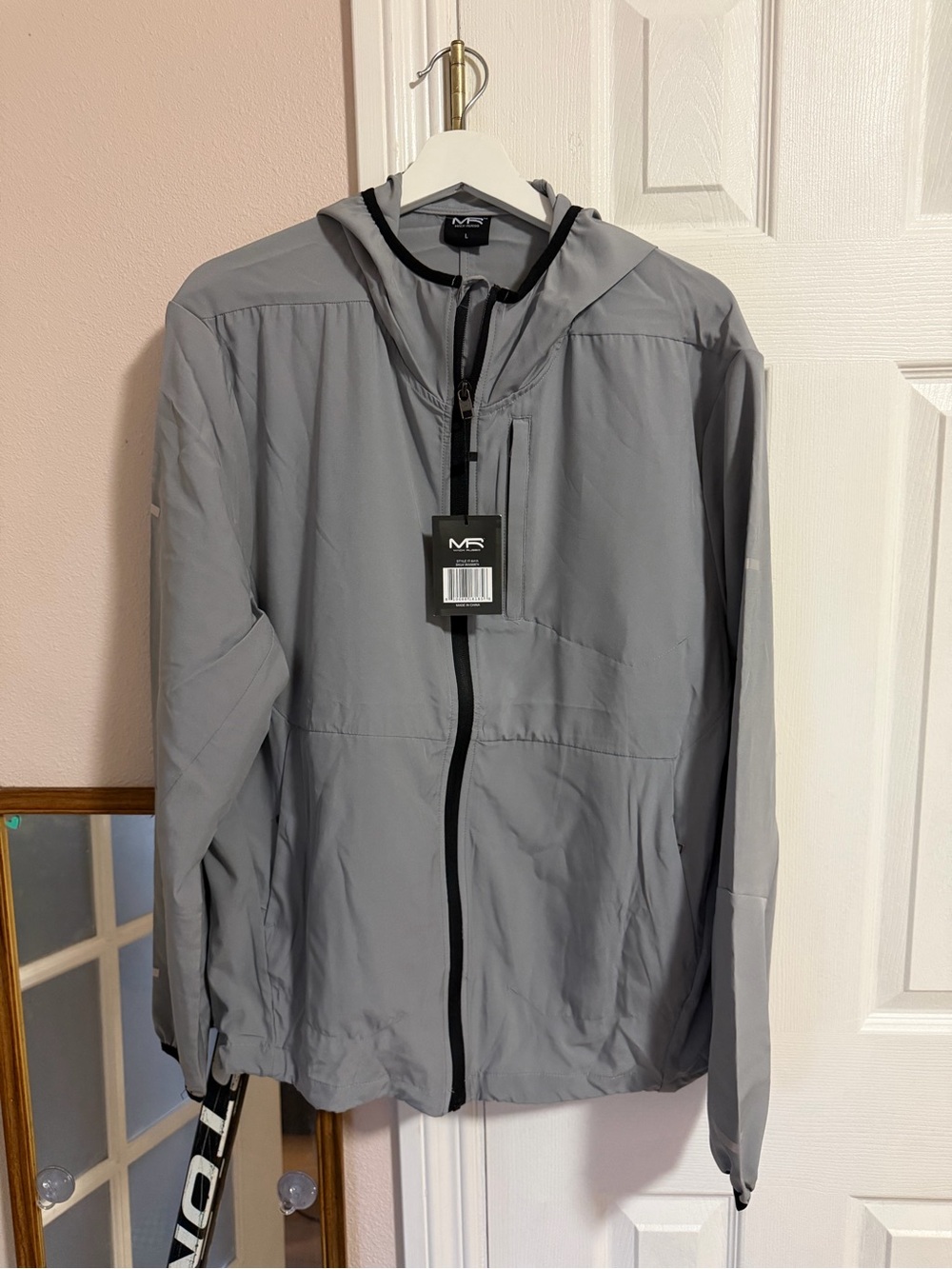 Men's Light Gray Hooded Windbreaker Jacket by